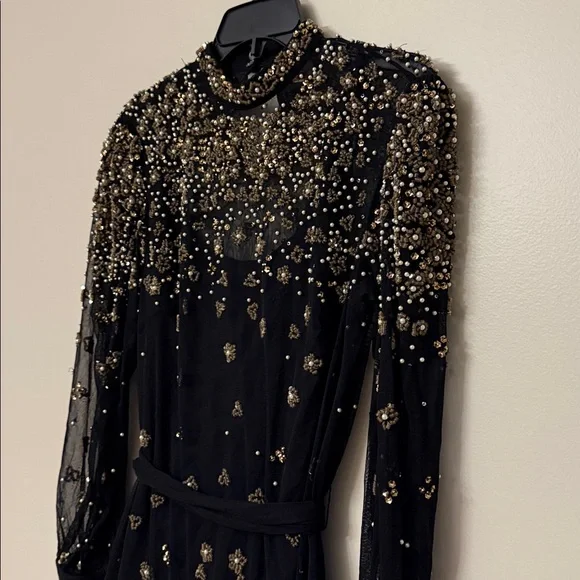 embroidered tulle overlay dress Tulle Embroidered Overlay Dress in Black